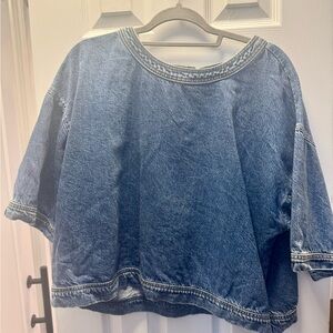 Washed Indigo Denim Boxy Top - Women